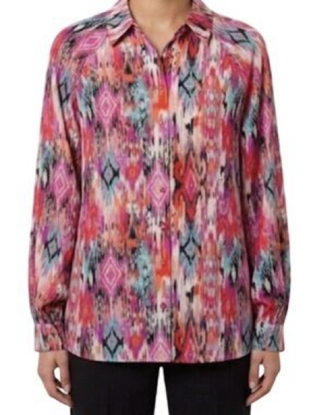 Pleione Pink Multi Ikat-Print Button-Front Blouse Size XLarge